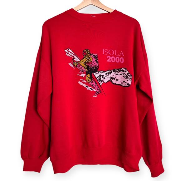 Vintage Red Isola 2000 French Ski Resort Crew Neck Sweatshirt Men's Size M - Picture 1 of 9